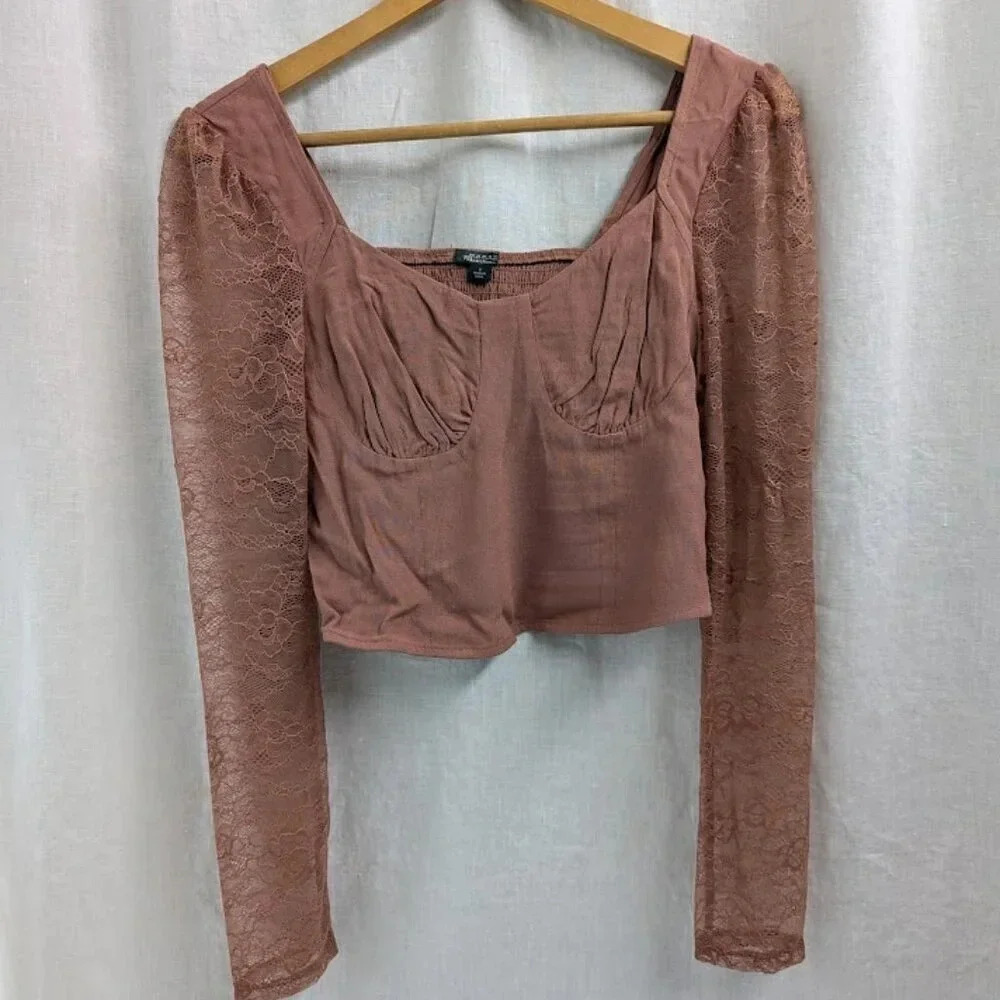 Wild Fable lace crop top, mauve brown, dusty roswomen's size small T29